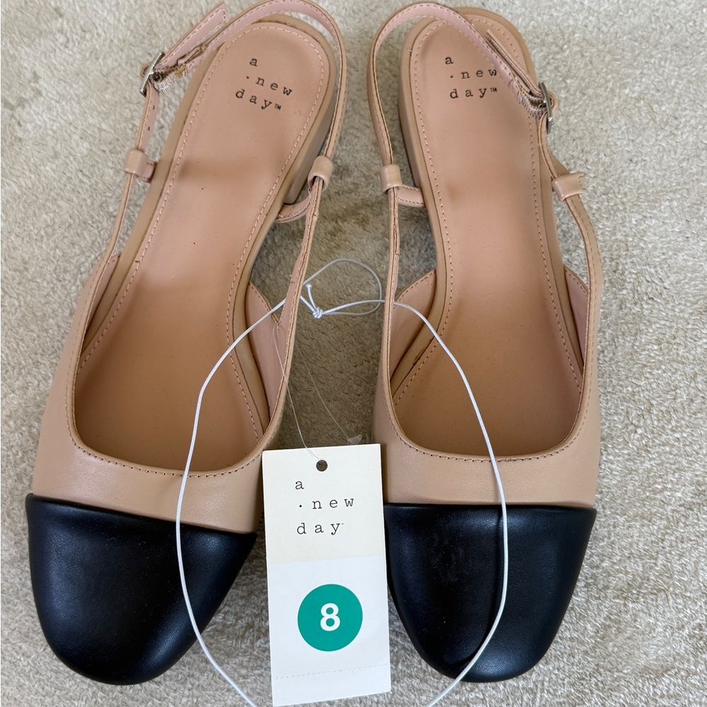 a new day Nude and Black Slingback Flats
